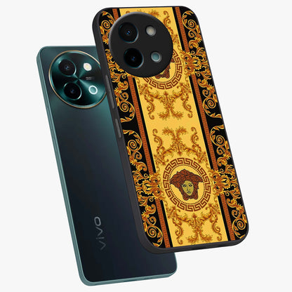 Golden Lotus Glow Glass Case displayed in angled mockup highlighting radiant lotus illustration with spiritual aesthetic.