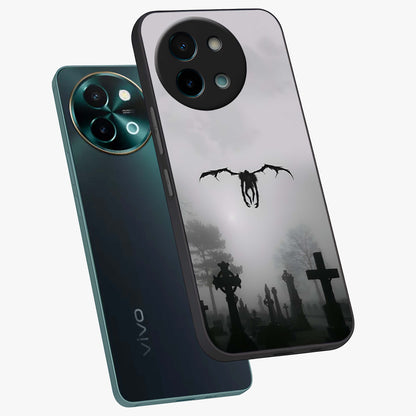 Graveyard Shadow Descent Glass Case displayed in angled mockup highlighting eerie shadow illustration with gothic aesthetic.
