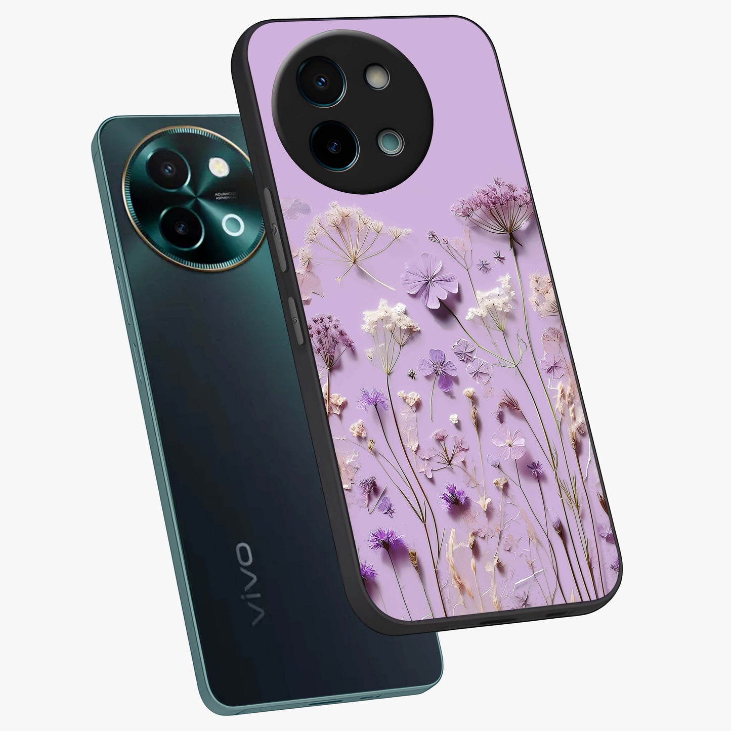 Lavender Blossom Dream Glass Case displayed in angled mockup highlighting dreamy lavender flower design with calming aesthetic style.