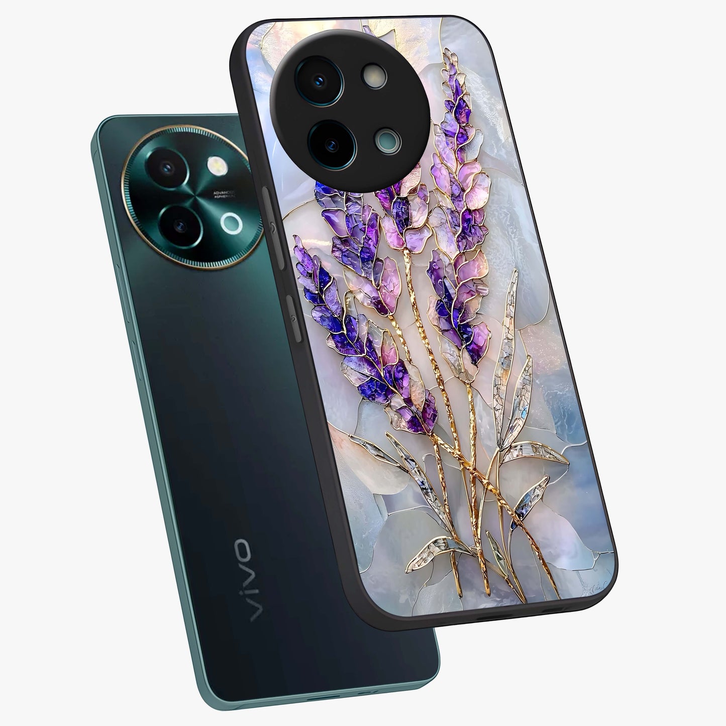 Lavender Dream Glow Glass Case displayed in angled mockup highlighting dreamy purple glow design with soft artistic style.