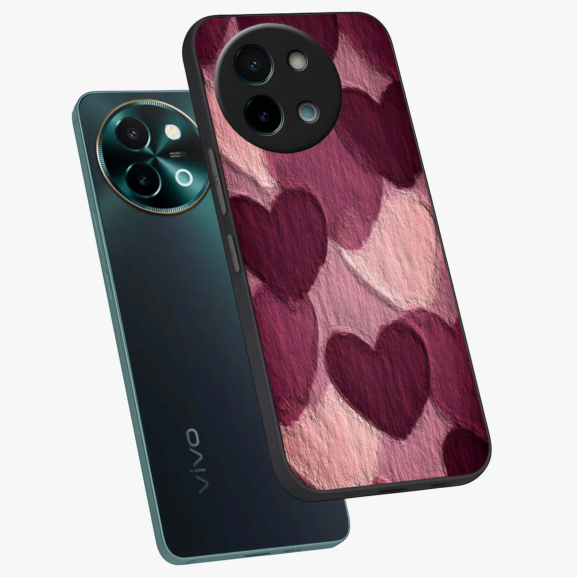 Layered Paper Hearts Glass Case displayed in angled mockup highlighting creative paper craft heart design with romantic aesthetic.