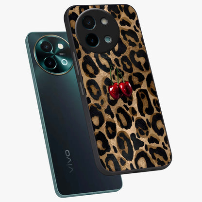 Leopard Wild Cherry Glass Case displayed in angled mockup highlighting bold animal print design with playful cherry aesthetic.