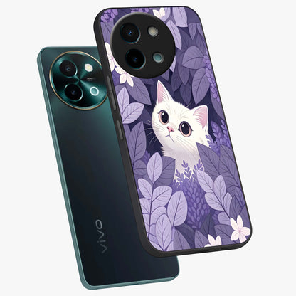 Lilac Hide Peek Cat Glass Case displayed in angled mockup highlighting playful feline illustration with lilac aesthetic design.