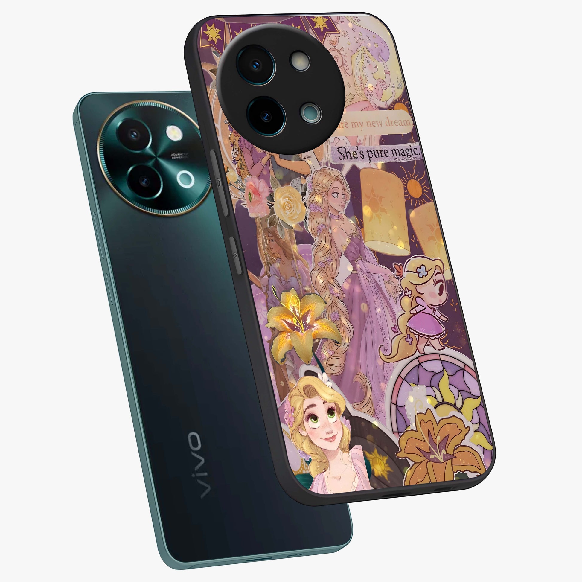 Magical Tangled Dream Glass Case displayed in angled mockup highlighting whimsical fantasy design with magical aesthetic.
