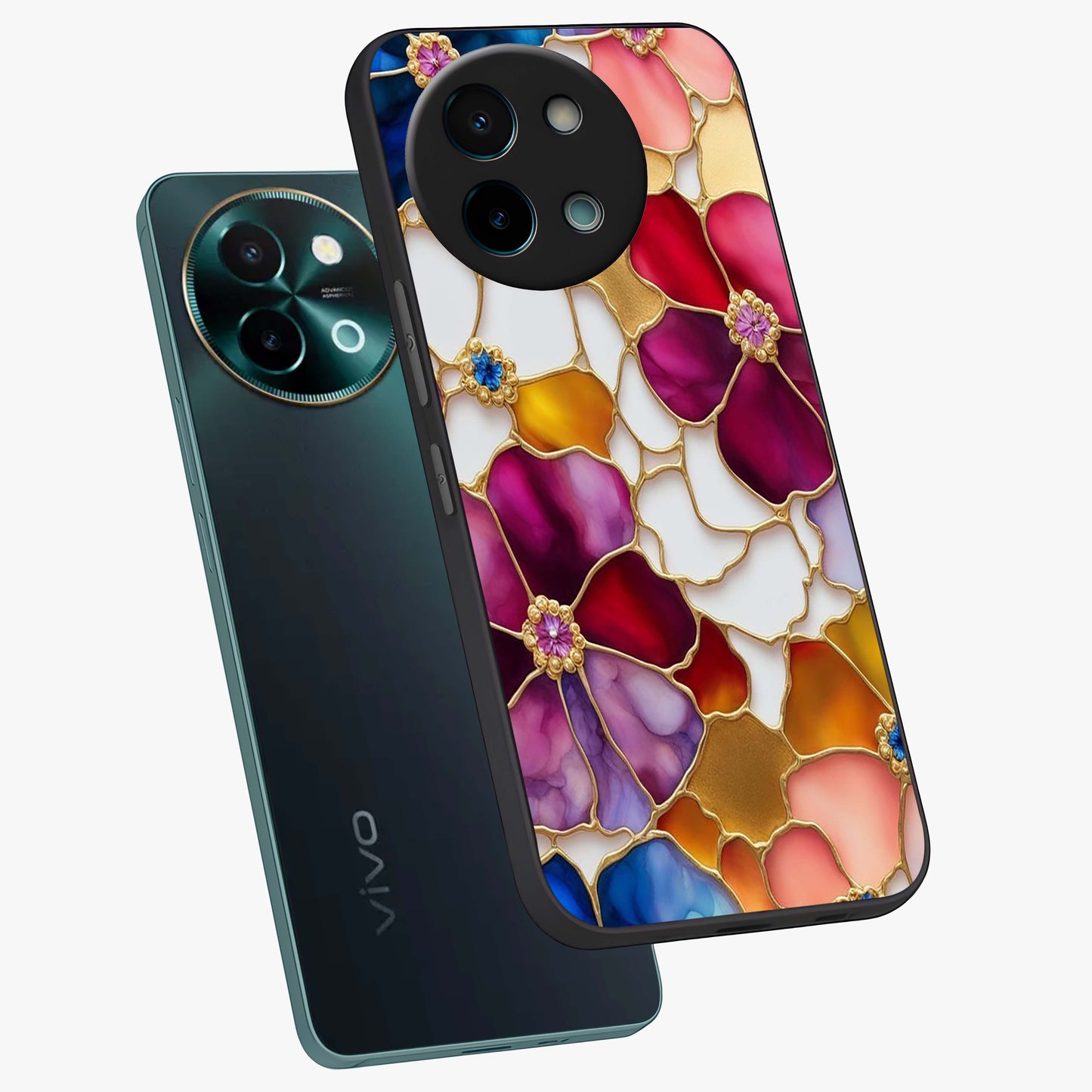 Marble Flower Pattern Glass Case displayed in angled mockup highlighting elegant marble floral design with modern aesthetic.
