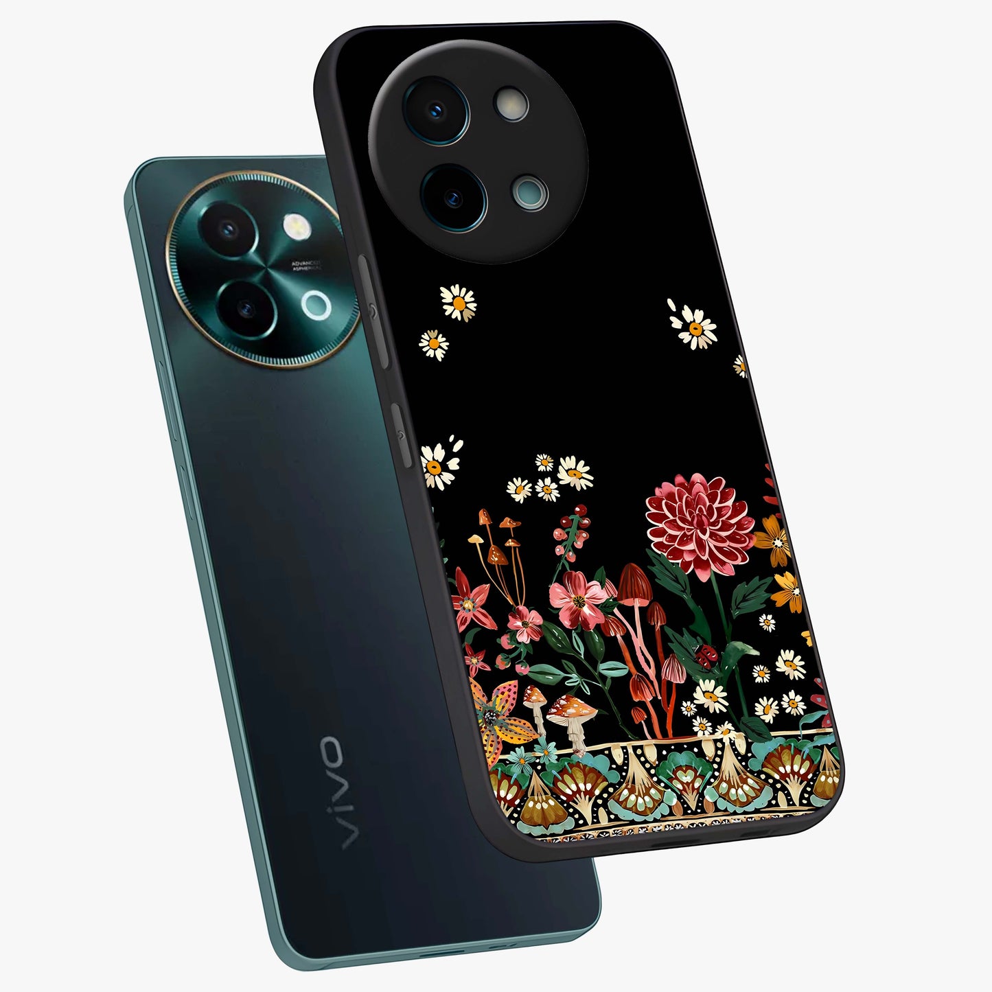 Midnight Bloom Pattern Glass Case displayed in angled mockup highlighting elegant flower design with midnight aesthetic style.