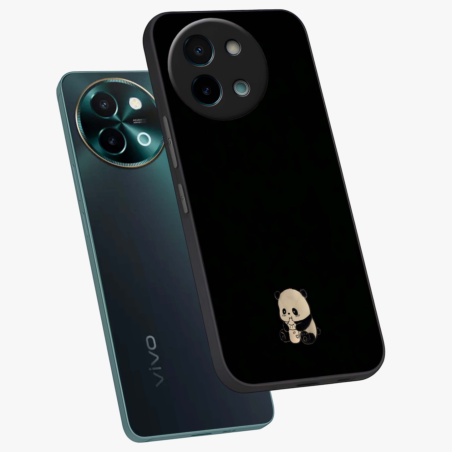 Midnight Panda Love Glass Case displayed in angled mockup highlighting adorable panda illustration with midnight aesthetic.