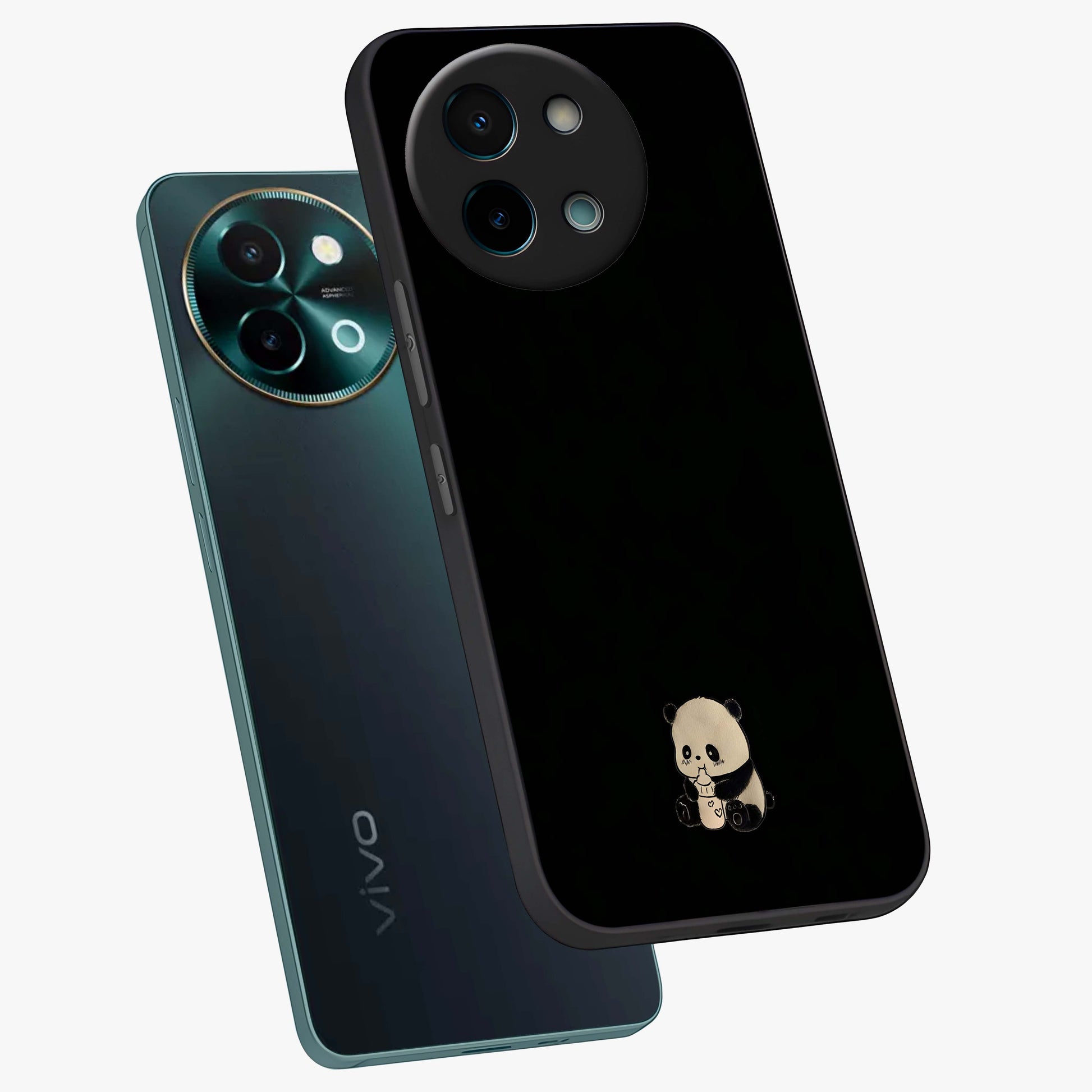 Midnight Panda Love Glass Case displayed in angled mockup highlighting adorable panda illustration with midnight aesthetic.