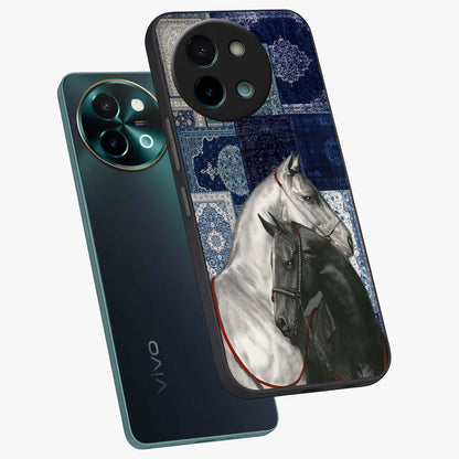 Midnight Stallion Blues Glass Case displayed in angled mockup highlighting powerful stallion illustration with deep midnight tones.