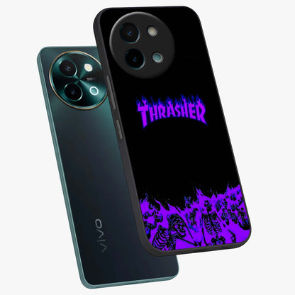 Neon Flame Riot Glass Case displayed in angled mockup highlighting glowing flame design with vibrant neon aesthetic.