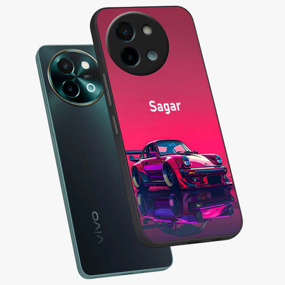 Neon Pink Porsche Glass Case displayed in angled mockup highlighting sleek neon pink car design with racing aesthetic.