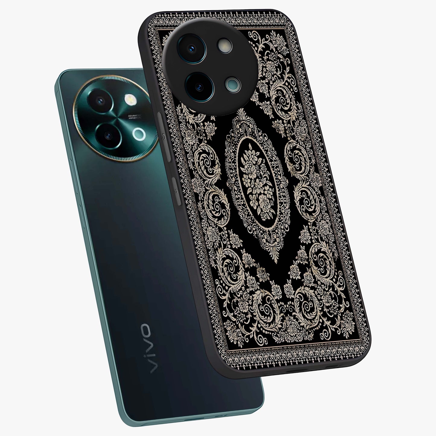 Noir Bloom Elegance Glass Case displayed in angled mockup highlighting refined flower design with stylish noir aesthetic.