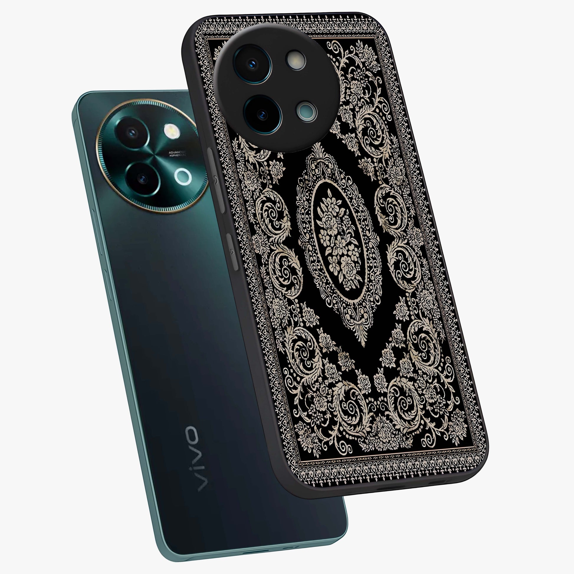 Noir Bloom Elegance Glass Case displayed in angled mockup highlighting refined flower design with stylish noir aesthetic.