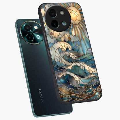 Oceanic Stained Printed Glass Case displayed in angled mockup highlighting colorful aquatic design with artistic aesthetic style.