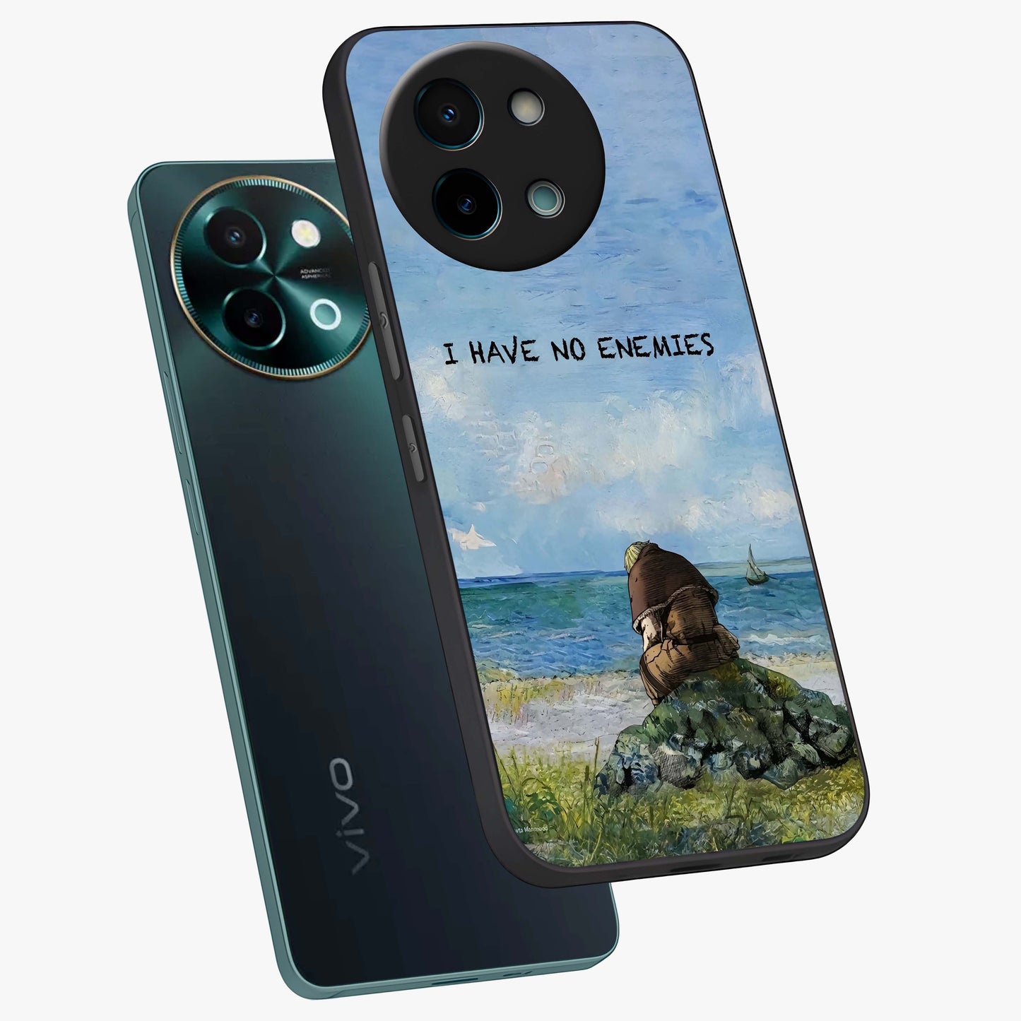 Peace Beyond War Glass Case displayed in angled mockup highlighting meaningful message design with artistic aesthetic style.