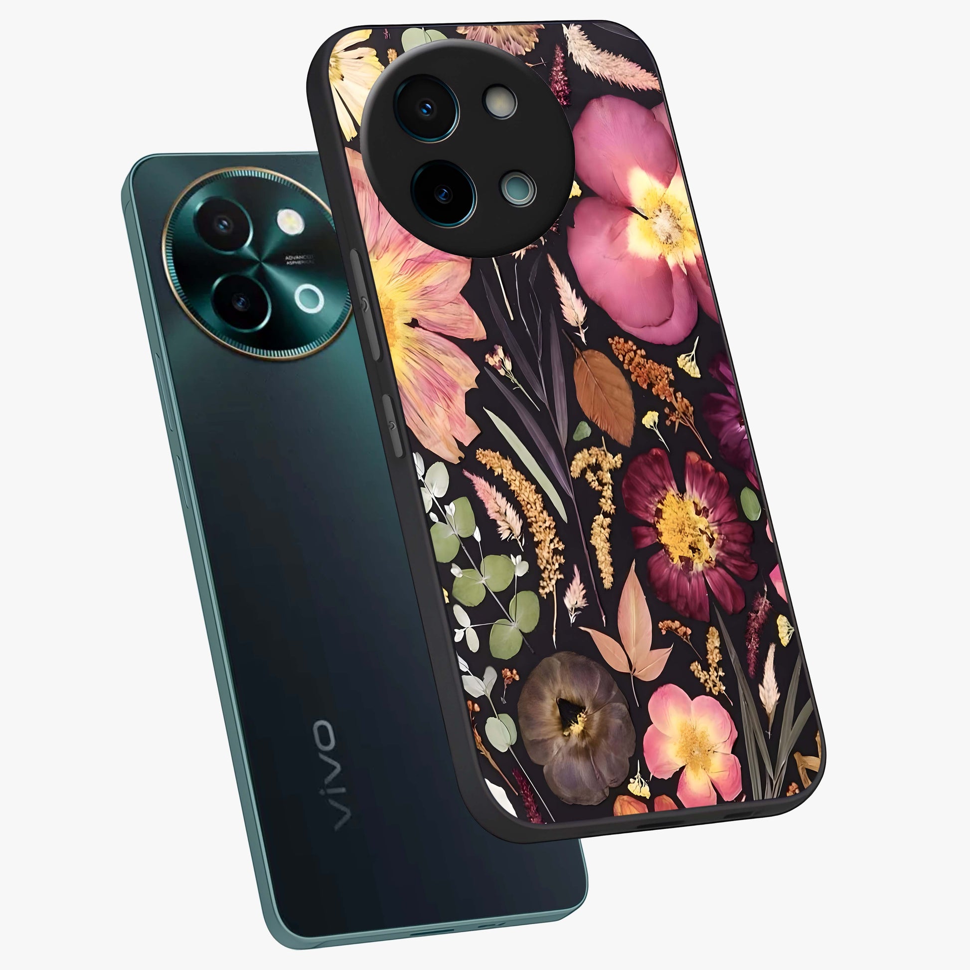Petal Dream Tapestry Glass Case displayed in angled mockup highlighting decorative petal pattern with elegant botanical aesthetic.