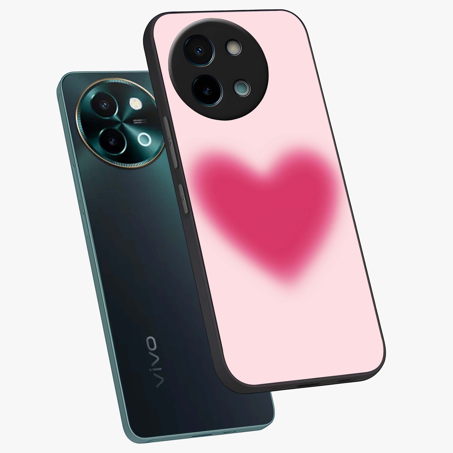 Pink Aura Heart Glass Case displayed in angled mockup highlighting vibrant pink heart design with dreamy aura aesthetic.