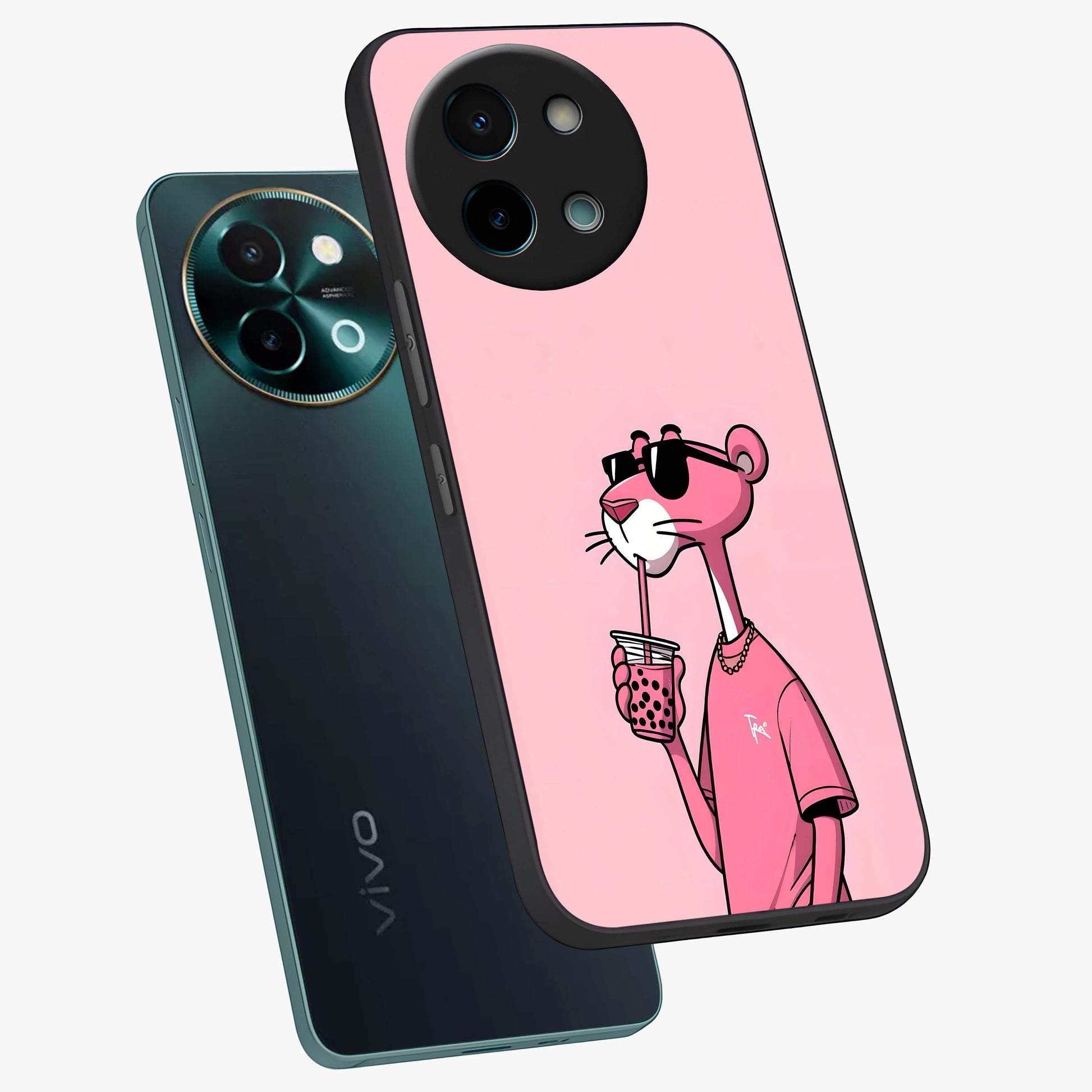 Pink Panther Glass Case displayed in angled mockup highlighting playful cartoon character design with vibrant pink aesthetic.