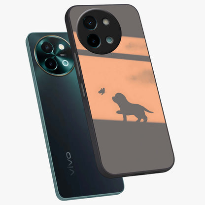 Puppy Shadow Art Glass Case displayed in angled mockup highlighting playful dog illustration with artistic shadow aesthetic.