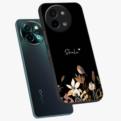 Quiet Garden Tune Custom Name Glass Case displayed in angled mockup highlighting delicate floral garden design with custom name feature.