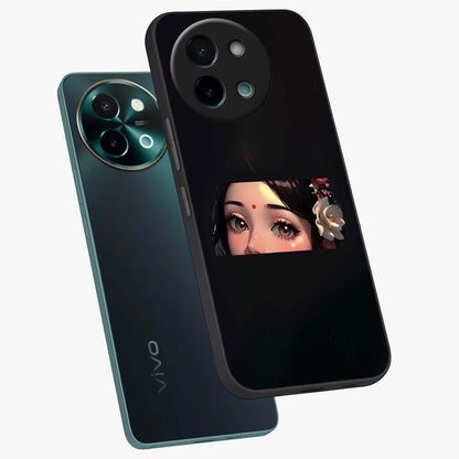 Radha Divine Embrace Glass Case displayed in angled mockup highlighting graceful spiritual illustration with divine aesthetic.