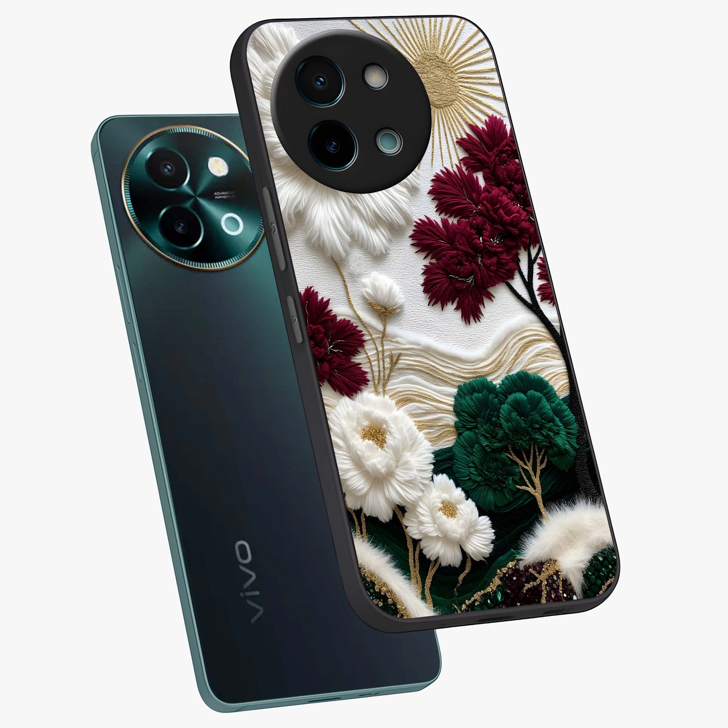 Radiant Bloom Elegance Glass Case displayed in angled mockup highlighting graceful floral design with radiant aesthetic style.