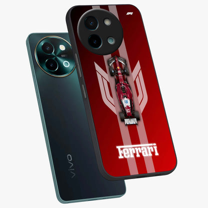 Red Ferrari F1 Vertical Glass Case displayed in angled mockup highlighting high speed racing design with bold automotive aesthetic.