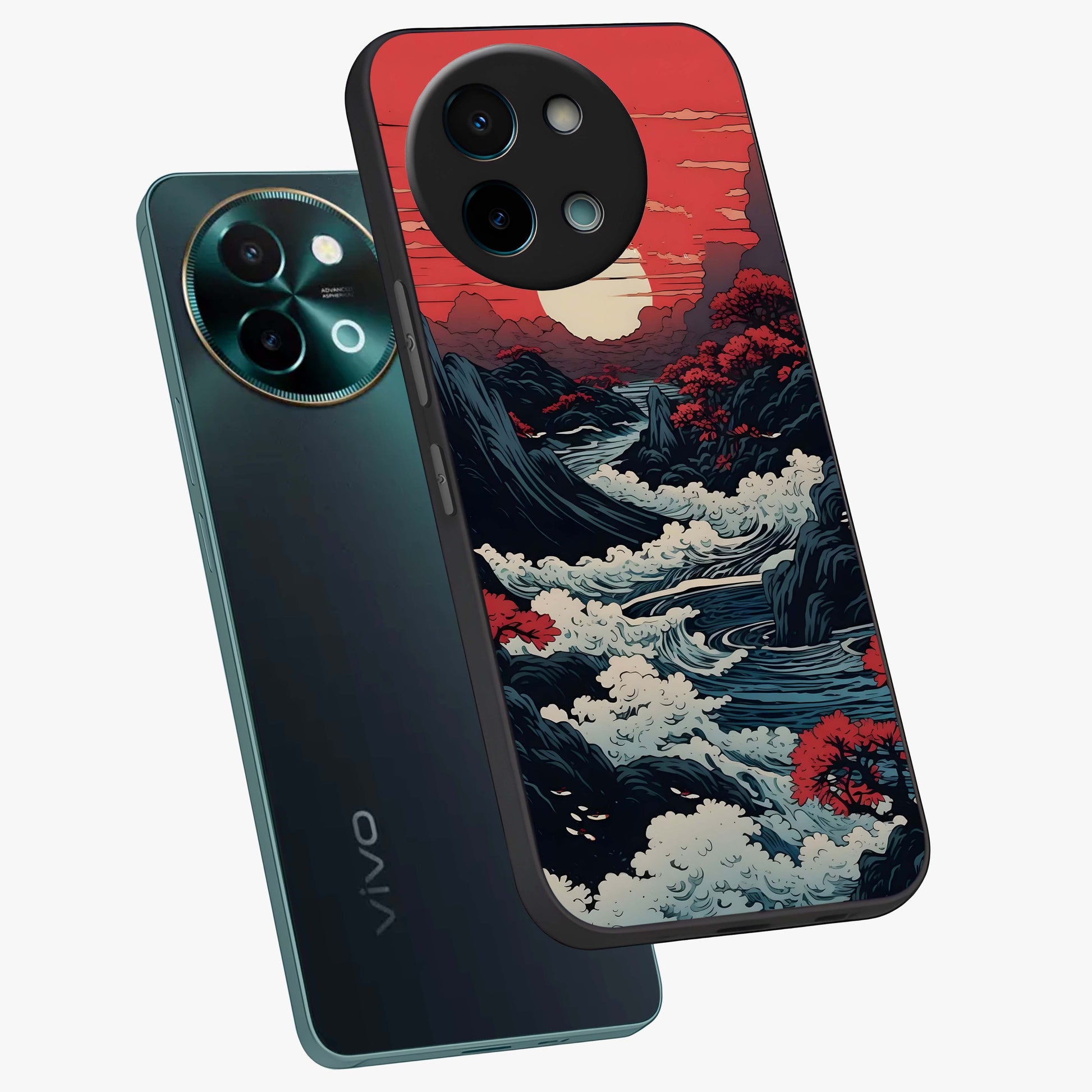 Red Sunset Scenery Glass Case displayed in angled mockup highlighting glowing sunset sky design with scenic aesthetic.
