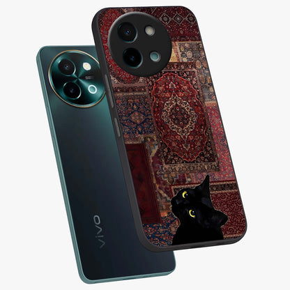 Regal Magic Cat Apple Glass Case displayed in angled mockup highlighting whimsical feline design with fantasy aesthetic.