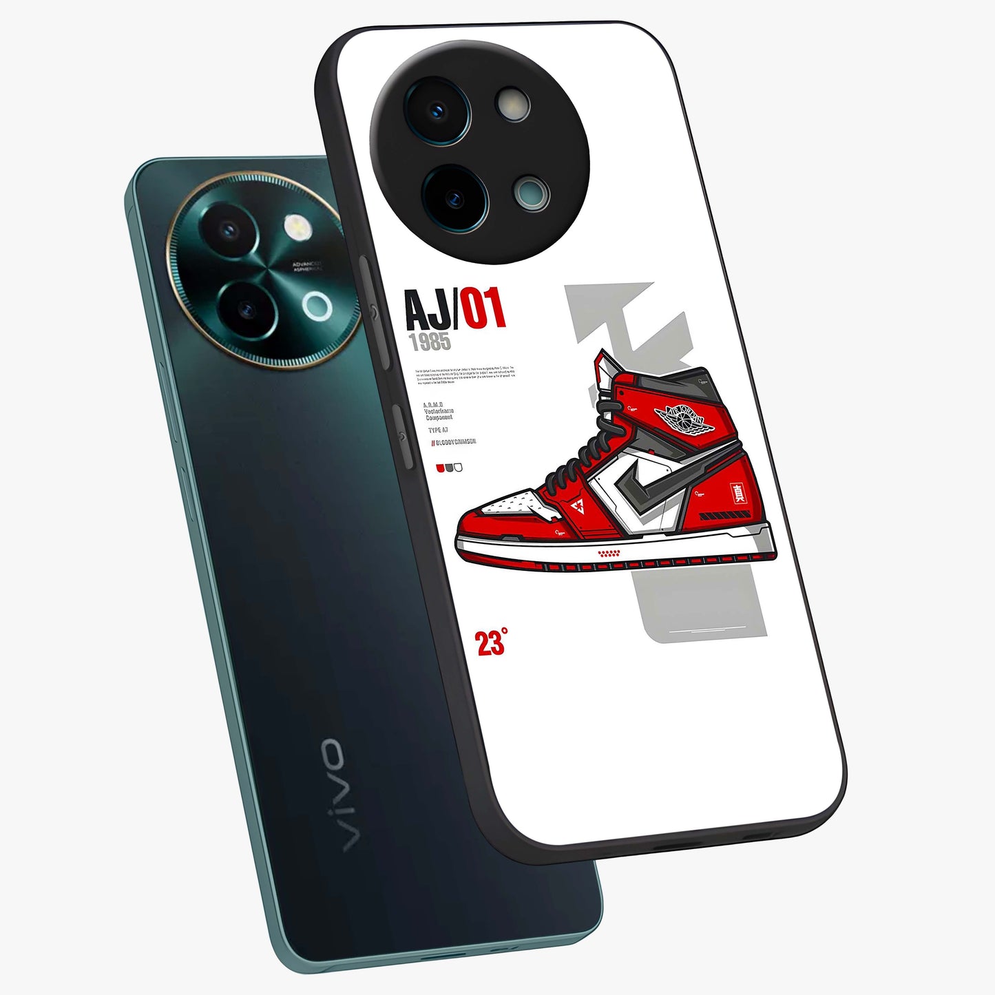 Retro Sneaker Blueprint Glass Case displayed in angled mockup highlighting detailed shoe design with sporty retro aesthetic.