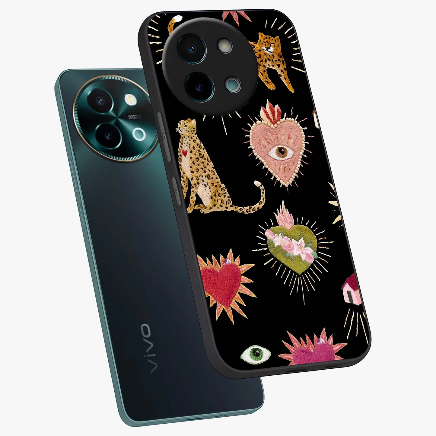 Sacred Jungle Heart Glass Case displayed in angled mockup highlighting lush tropical design with natural aesthetic style.