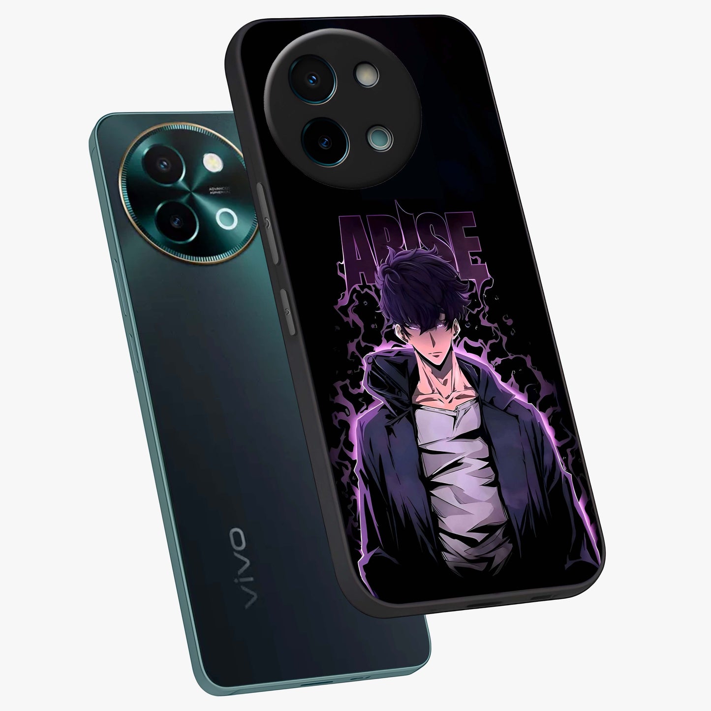 Shadow Monarch Awakening Glass Case displayed in angled mockup highlighting dramatic shadow warrior design with fantasy aesthetic.