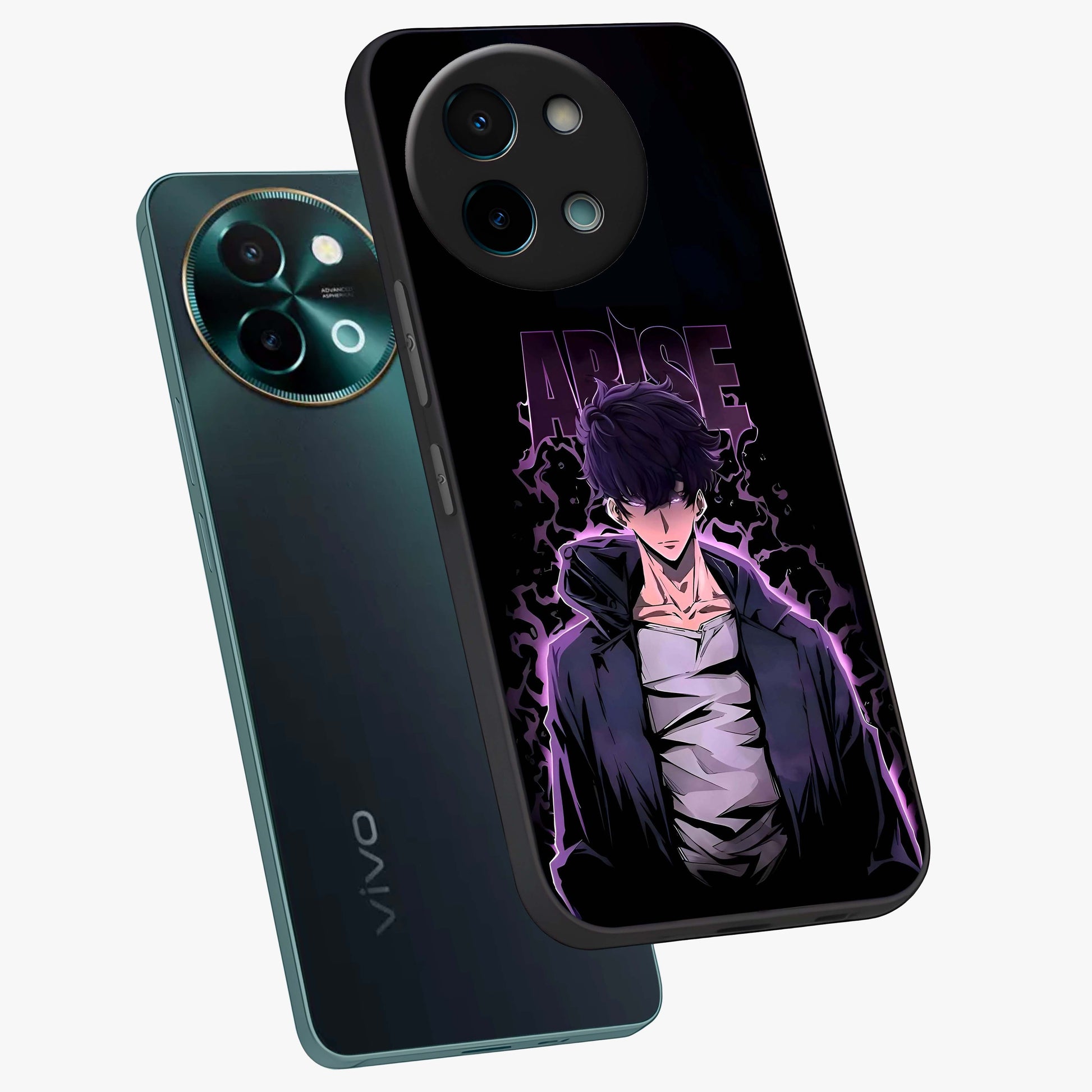 Shadow Monarch Awakening Glass Case displayed in angled mockup highlighting dramatic shadow warrior design with fantasy aesthetic.