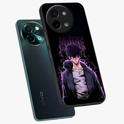 Shadow Monarch Awakening Glass Case displayed in angled mockup highlighting dramatic shadow warrior design with fantasy aesthetic.