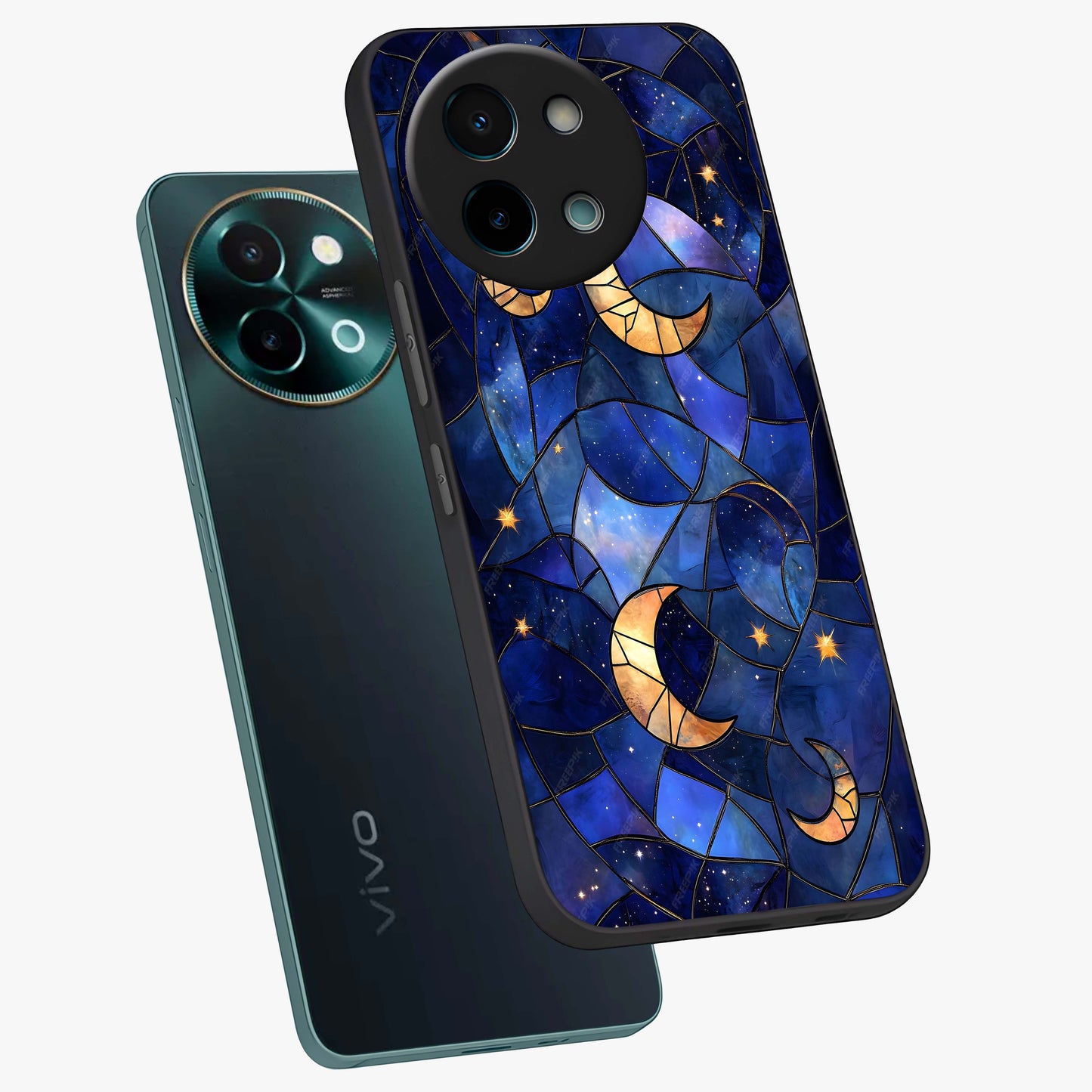 Starlit Sky Tapestry Glass Case displayed in angled mockup highlighting celestial night pattern with artistic aesthetic style.