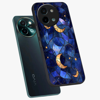 Starlit Sky Tapestry Glass Case displayed in angled mockup highlighting celestial night pattern with artistic aesthetic style.