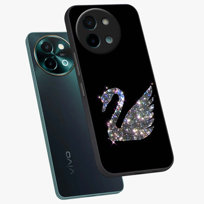 Starlit Swan Grace Glass Case displayed in angled mockup highlighting elegant swan illustration with dreamy celestial aesthetic.