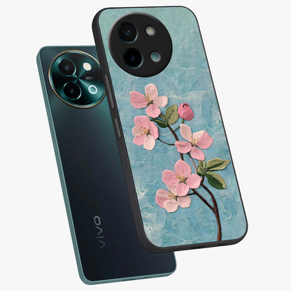 Threaded Blossom Breeze Glass Case displayed in angled mockup highlighting elegant floral design with soft aesthetic style.