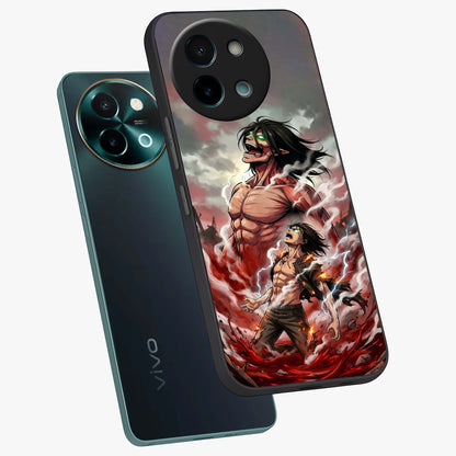 Titan Awakening Fury Glass Case displayed in angled mockup highlighting dramatic giant warrior design with bold anime aesthetic.