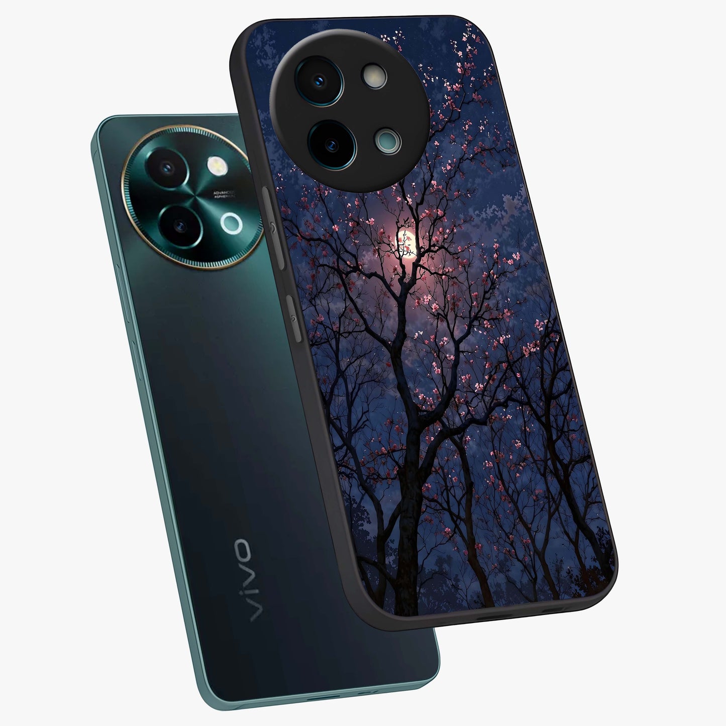 Twilight Sakura Serenade Glass Case displayed in angled mockup highlighting delicate sakura flower design with dreamy aesthetic.