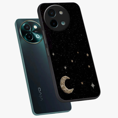 Twinkle Star With Half Moon Glass Case displayed in angled mockup highlighting celestial moon and star design with magical aesthetic.