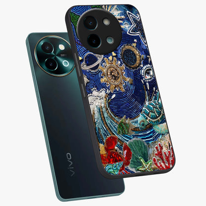 Universe Underwater Spark Glass Case displayed in angled mockup highlighting glowing aquatic design with celestial aesthetic.