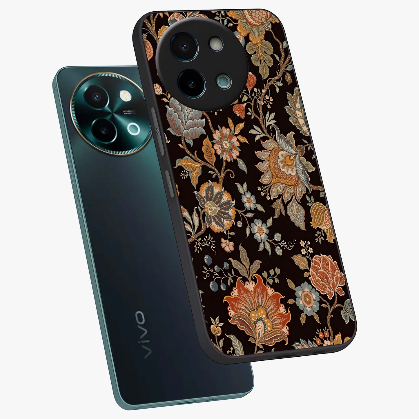 Vintage Floral Dream Glass Case displayed in angled mockup highlighting elegant vintage flower design with soft aesthetic style.