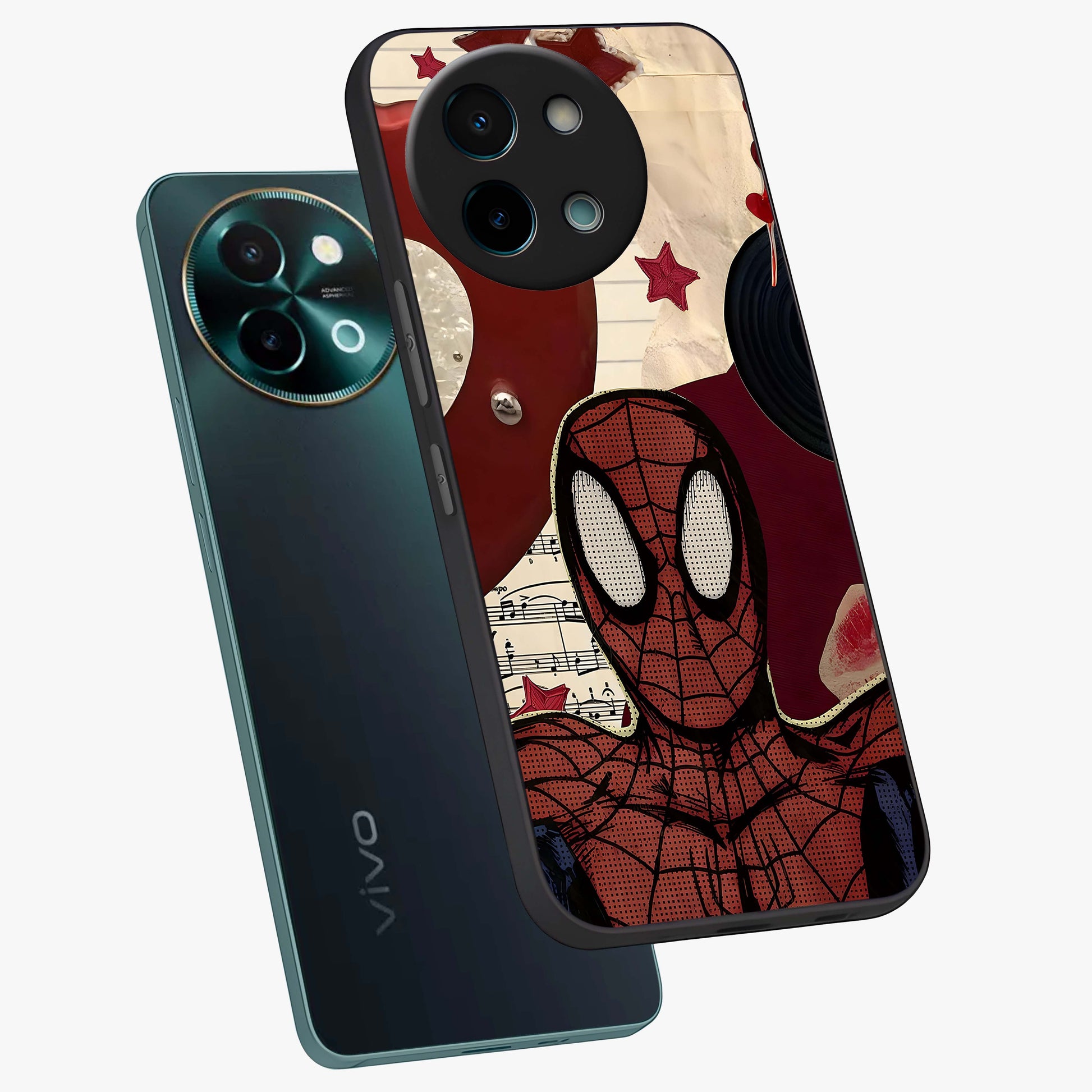Web Warrior Vibes Glass Case displayed in angled mockup highlighting dynamic web design with comic style aesthetic.