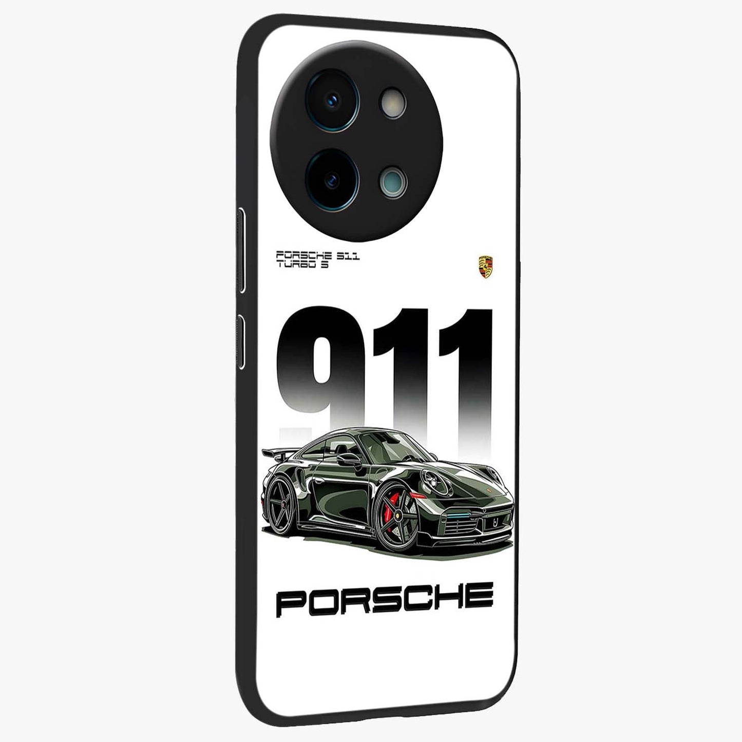911 Turbo Dominance Glass Case upright perspective showcasing powerful racing design and modern automotive aesthetic.