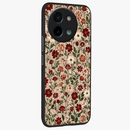 Biege Flower With Leaf Glass Case upright view showcasing delicate beige flower illustration with clean botanical style.
