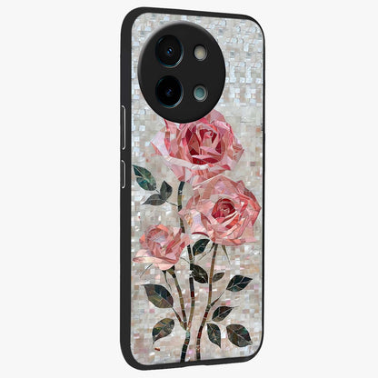 Blush Mosaic Bloom Glass Case upright view showcasing decorative floral mosaic artwork with stylish modern aesthetic.