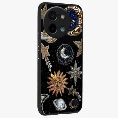 Celestial Gem Constellations Glass Case upright view showcasing cosmic constellation artwork with celestial aesthetic style.
