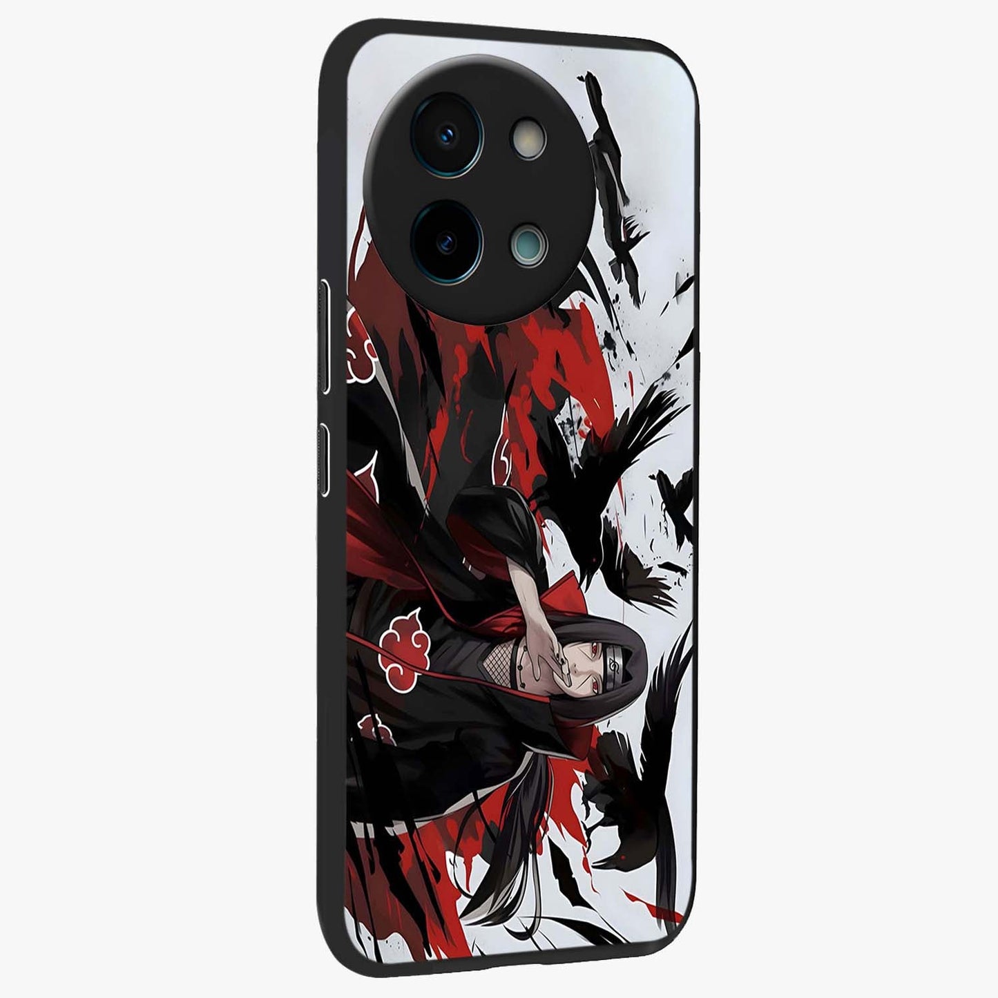 Crimson Crow Illusion Glass Case upright view showcasing striking crow illusion artwork with intense crimson theme.