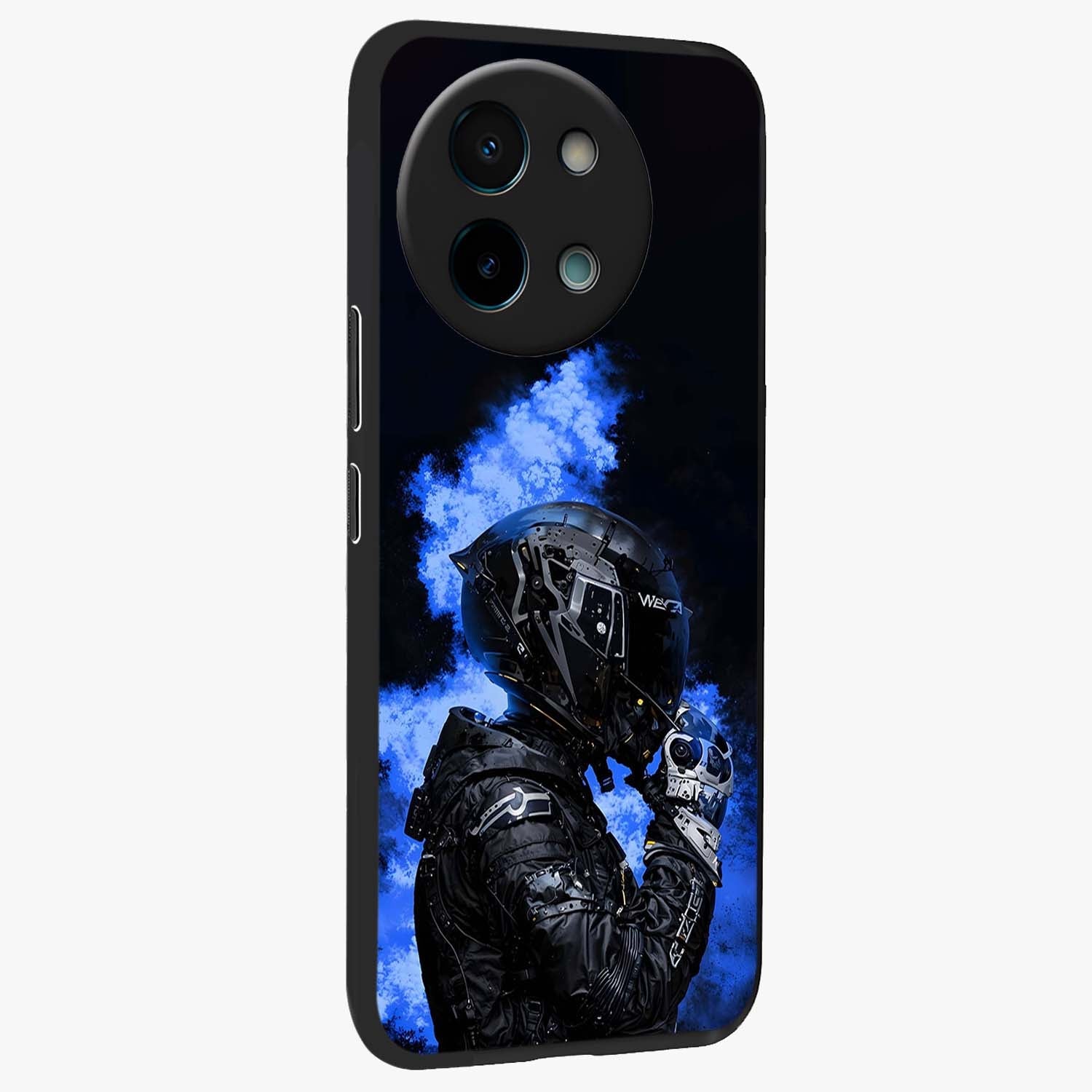 Cyber Sentinel Protocol Glass Case upright view showcasing advanced cyber sentinel artwork with futuristic tech theme.